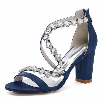 Dress Sandals Chunky Heel Dress Heels Crystal Beads Ankle Straps Wedding Shoes