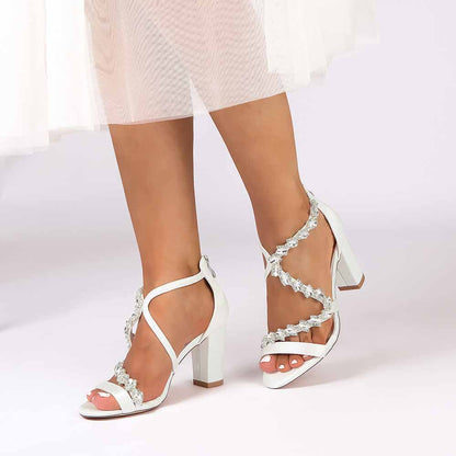 Dress Sandals Chunky Heel Dress Heels Crystal Beads Ankle Straps Wedding Shoes