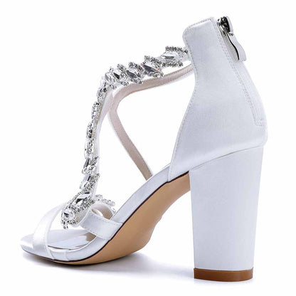 Dress Sandals Chunky Heel Dress Heels Crystal Beads Ankle Straps Wedding Shoes