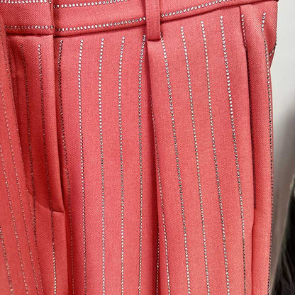 One Button Wide-Leg Pantsuit Striped Fashionable Outfit