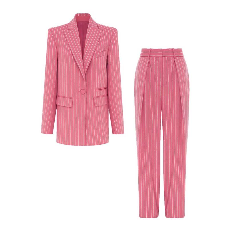 One Button Wide-Leg Pantsuit Striped Fashionable Outfit
