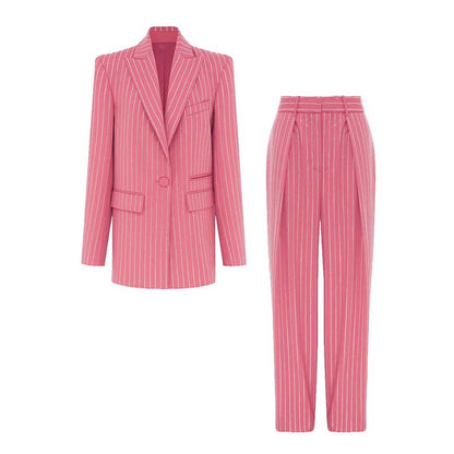 One Button Wide-Leg Pantsuit Striped Fashionable Outfit