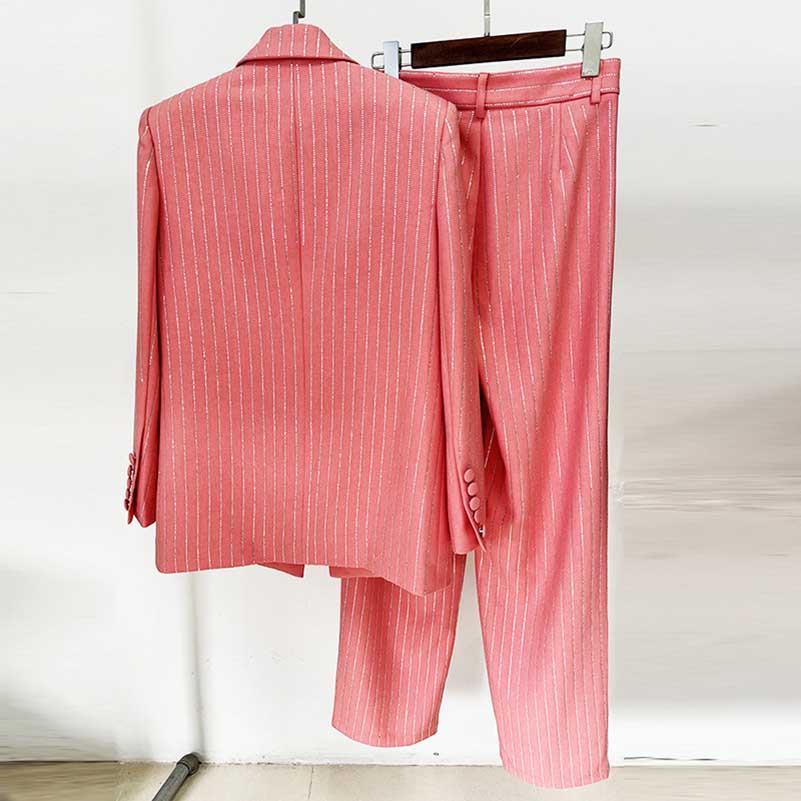 One Button Wide-Leg Pantsuit Striped Fashionable Outfit