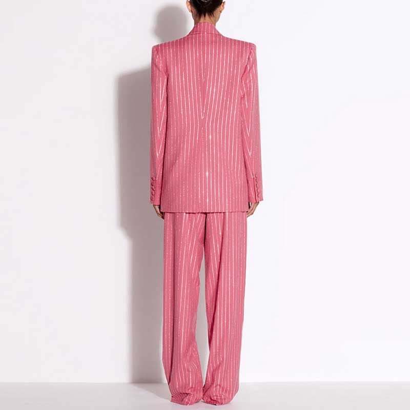 One Button Wide-Leg Pantsuit Striped Fashionable Outfit