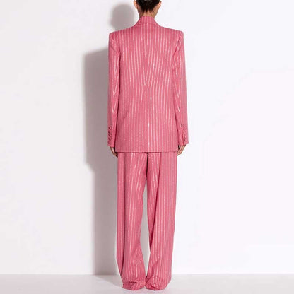 One Button Wide-Leg Pantsuit Striped Fashionable Outfit