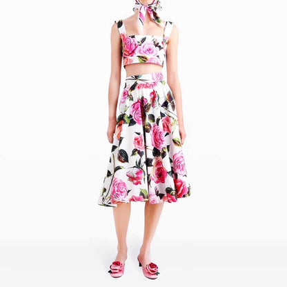 Women’s Floral Skirtsuit | Crop Top + Skirt for Weddings & Parties