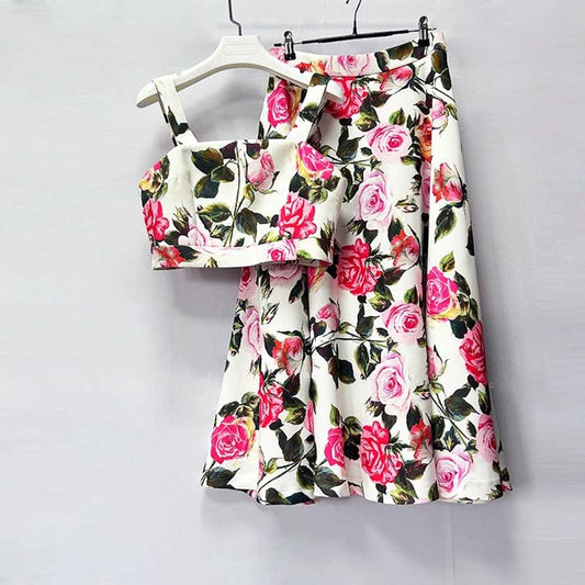 Women’s Floral Skirtsuit | Crop Top + Skirt for Weddings & Parties