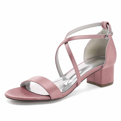 Chunky Heel Dress Shoes Classic Satin Dress Shoes Crossing Prom Shoes