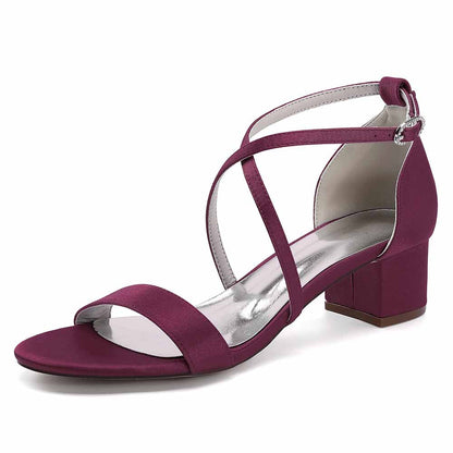 Chunky Heel Dress Shoes Classic Satin Dress Shoes Crossing Prom Shoes