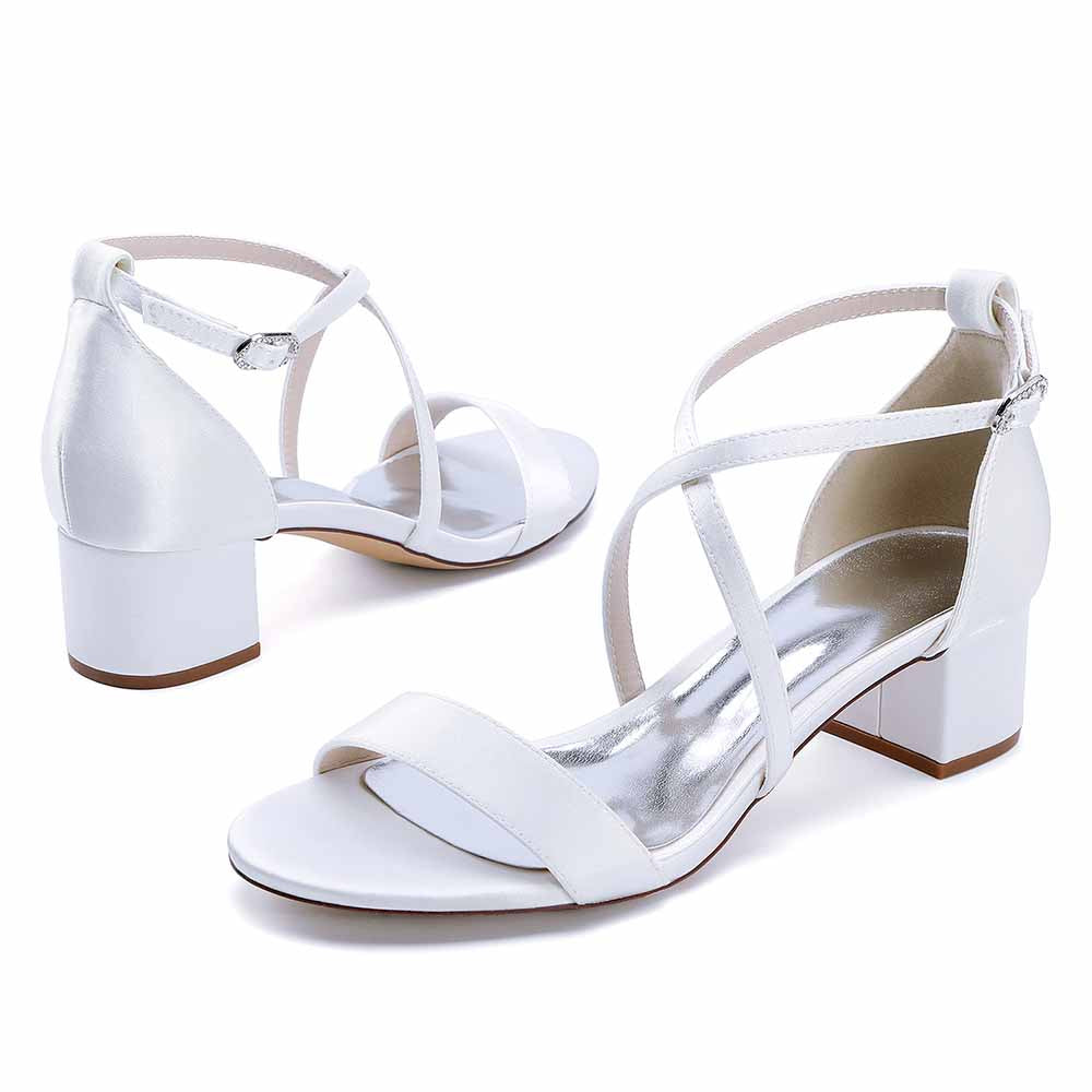 Chunky Heel Dress Shoes Classic Satin Dress Shoes Crossing Prom Shoes