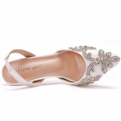 Crystal Queen white bridal rhinestone pumps with pointed toe and sparkling rhinestone embellishments