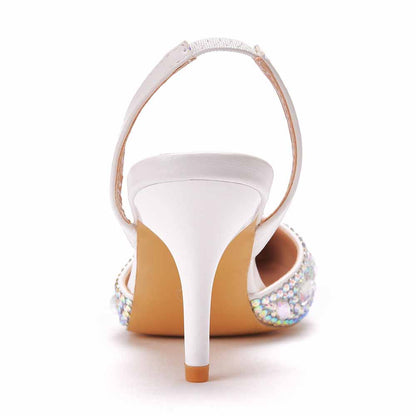 Women sparkling formal sandals for women with white high heels and rhinestone detailing