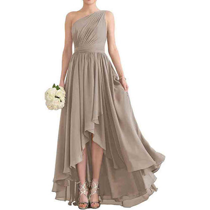 One Shoulder Bridesmaid Dresses High Low Chiffon Evening Formal Gown