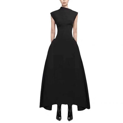 Mock Neck A-Line Midi Dress with Pockets For Women