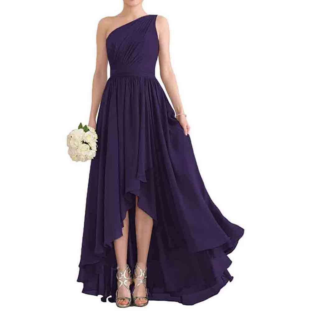 One Shoulder Bridesmaid Dresses High Low Chiffon Evening Formal Gown