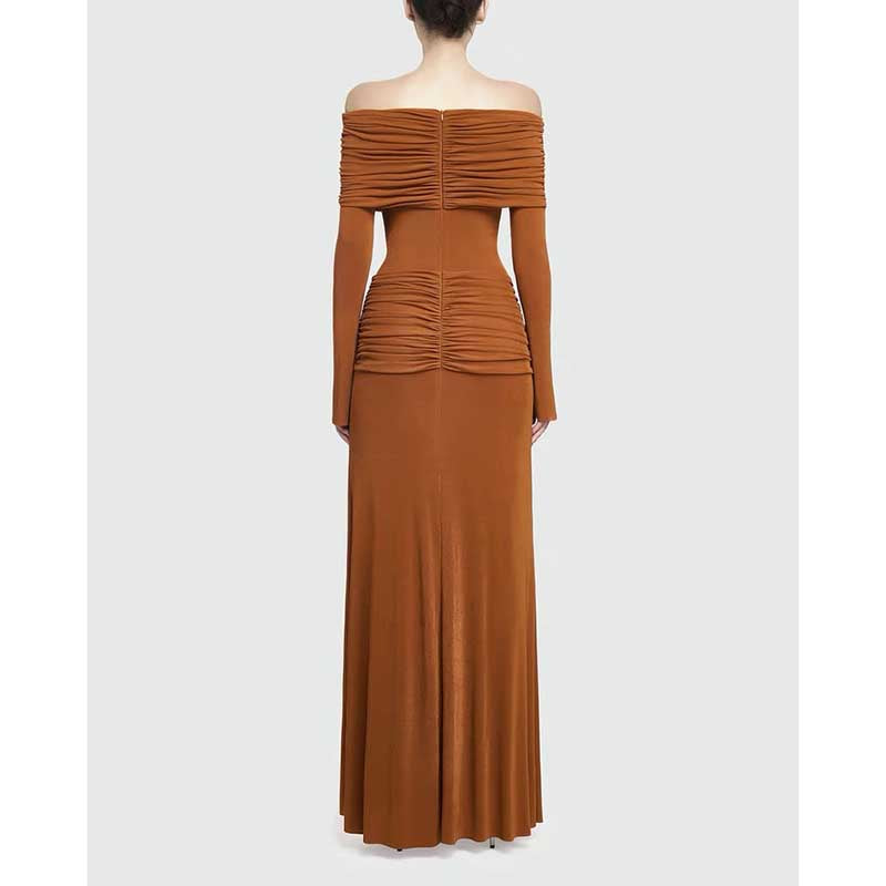 Off Shoulder Ruch Maxi Dress With Sleeves for Women