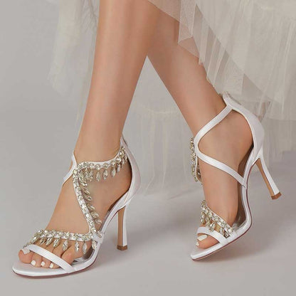 Women Bling Rhinestones Open Toe Wedding Sandals 3.74"