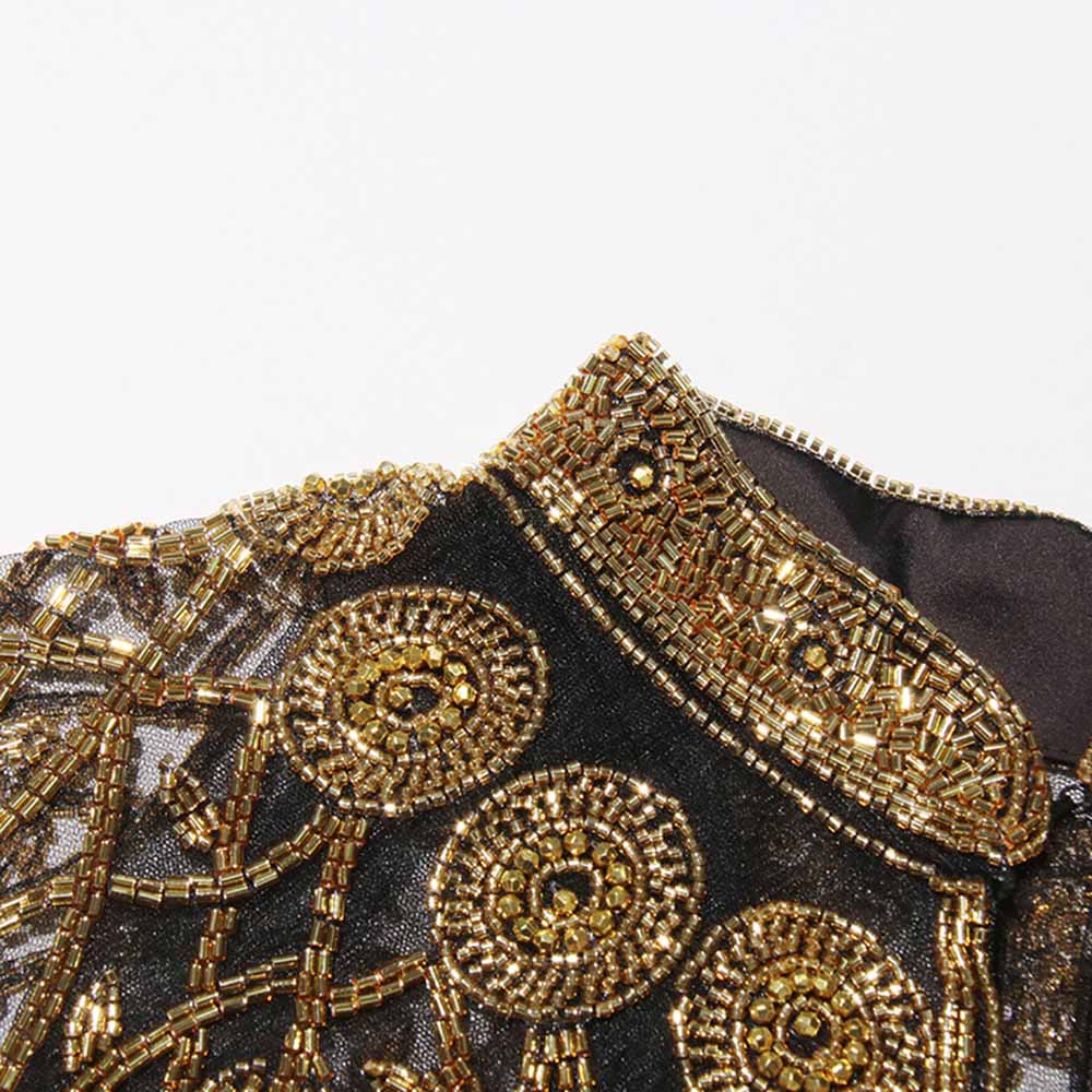 Gatsby Style 20s Metallic Cape – Gold & Silver Beaded Fringe Mesh Cape