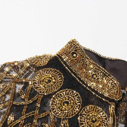 Gatsby Style 20s Metallic Cape – Gold & Silver Beaded Fringe Mesh Cape
