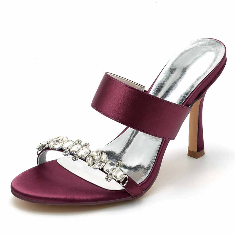 3.74" Satin Bridal Shoes Open Toe Kitten Heel Pumps