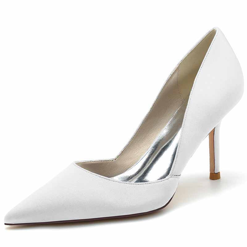 3.35" Point Toe Satin Bridal Shoes Heeled Prom Heels