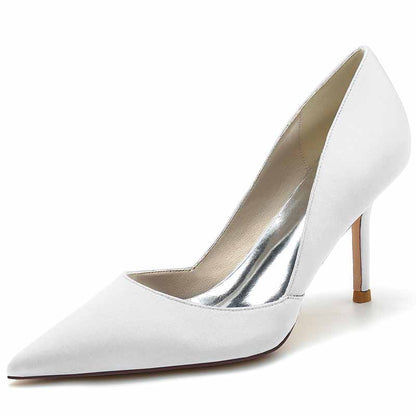 3.35" Point Toe Satin Bridal Shoes Heeled Prom Heels