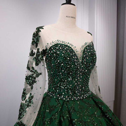 Long Sleeve Emerald Green Sequin Gala Ball Gown Sparkling Dresses