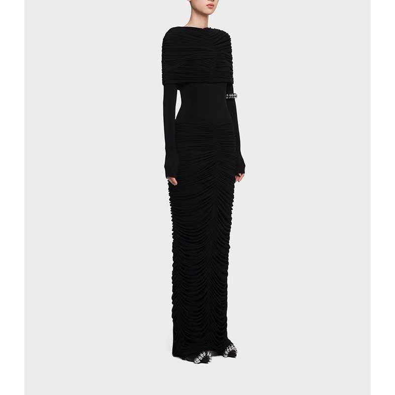 Ruch Draped Shoulder Maxi Dress Long Evening Dresses
