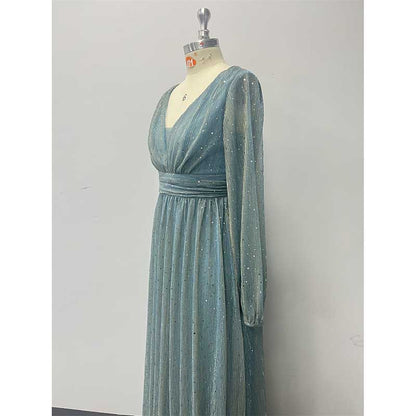 Dusty Green Long Prom Dress Plus Size Long Sleeve Maxi Dress Event Dress