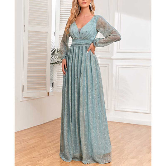 Dusty Green Long Prom Dress Plus Size Long Sleeve Maxi Dress Event Dress