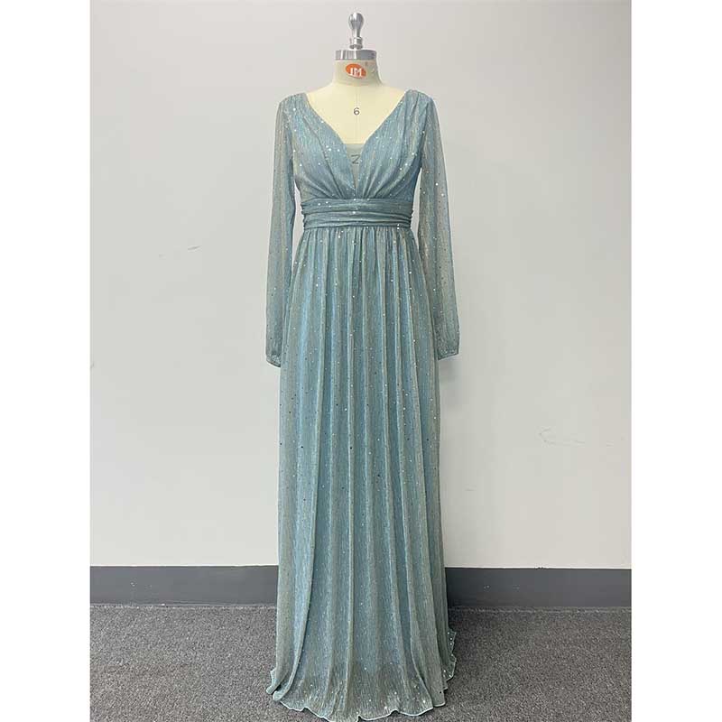 Dusty Green Long Prom Dress Plus Size Long Sleeve Maxi Dress Event Dress