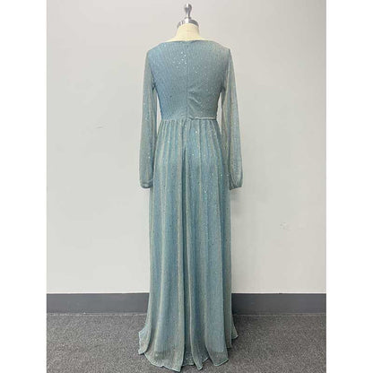 Dusty Green Long Prom Dress Plus Size Long Sleeve Maxi Dress Event Dress