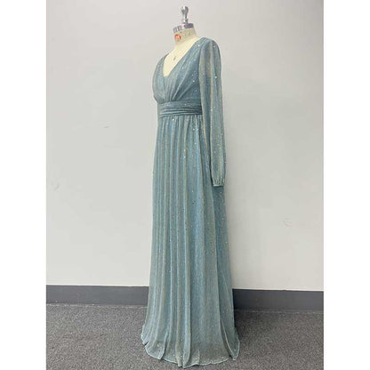 Dusty Green Long Prom Dress Plus Size Long Sleeve Maxi Dress Event Dress