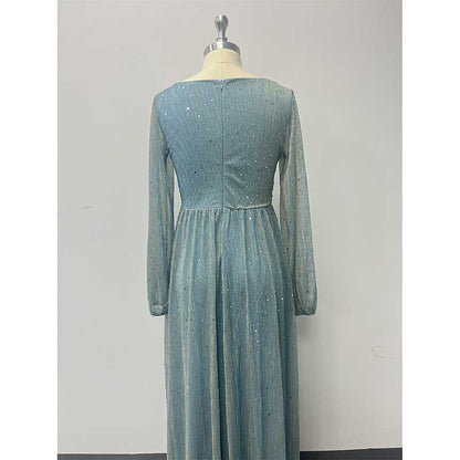 Dusty Green Long Prom Dress Plus Size Long Sleeve Maxi Dress Event Dress