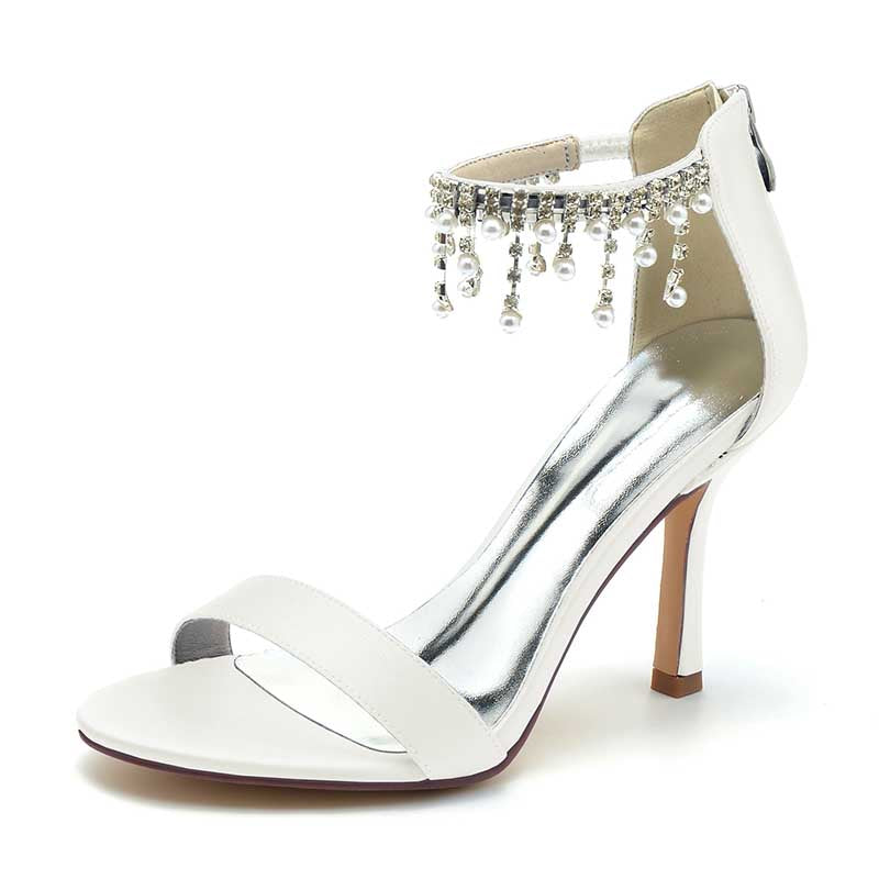 Bridal Heel 3.74" Ankle Strap Open-Toe Crystal Wedding Shoes