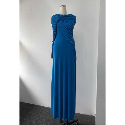 Raw Edge Detail Ruched Maxi Dress Long Sleeves