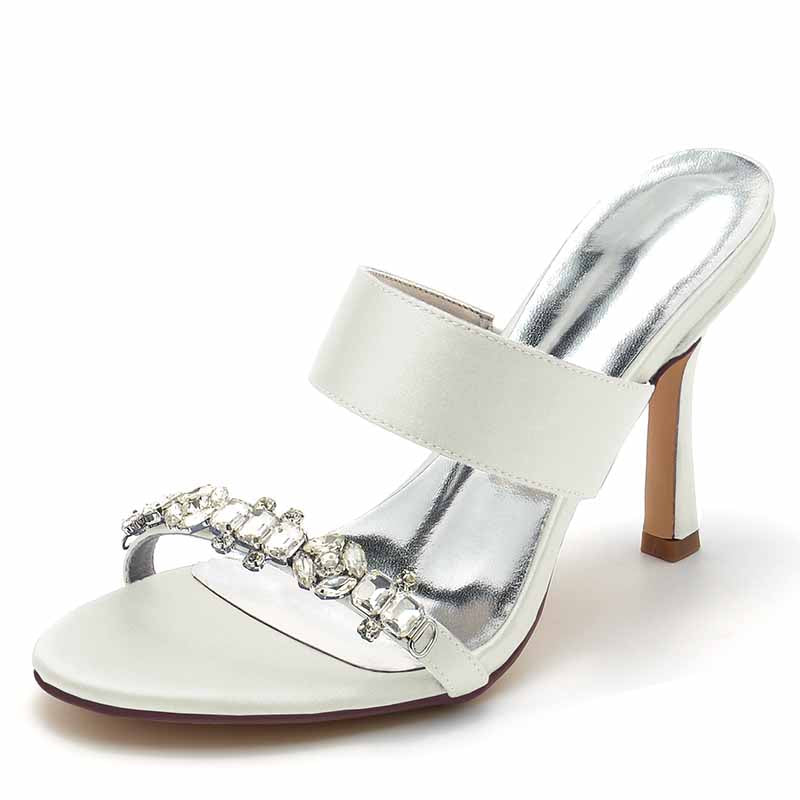 3.74" Satin Bridal Shoes Open Toe Kitten Heel Pumps