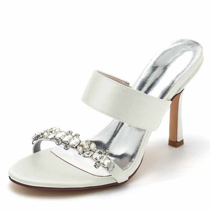 3.74" Satin Bridal Shoes Open Toe Kitten Heel Pumps