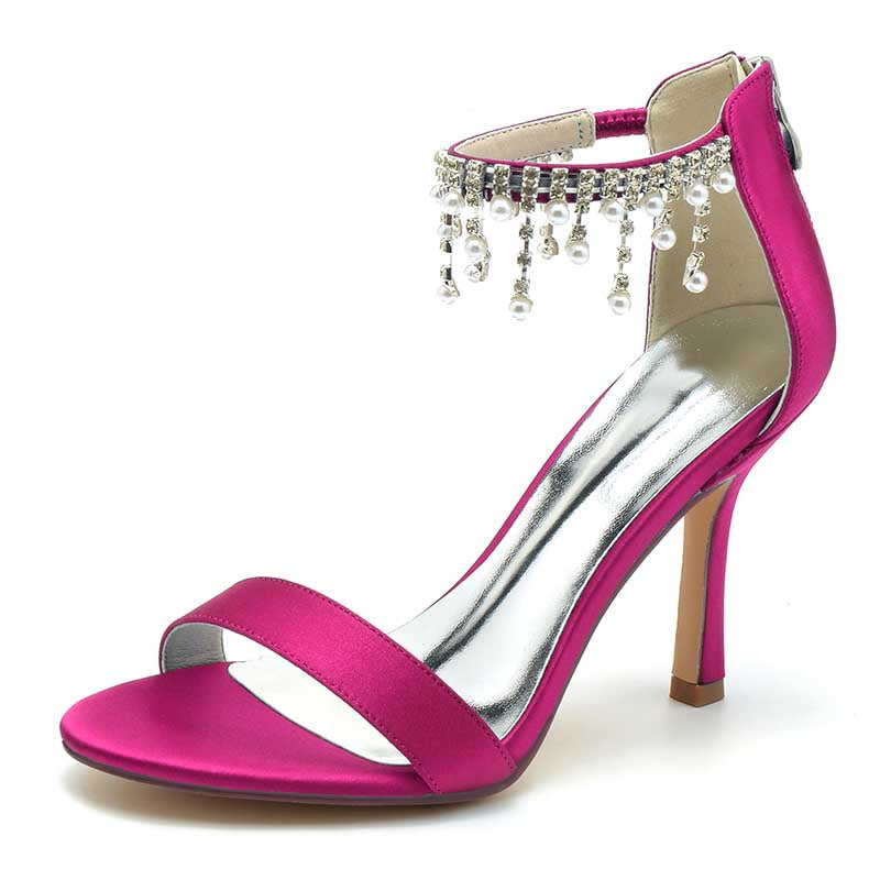 Bridal Heel 3.74" Ankle Strap Open-Toe Crystal Wedding Shoes