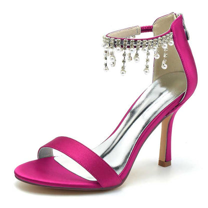 Bridal Heel 3.74" Ankle Strap Open-Toe Crystal Wedding Shoes
