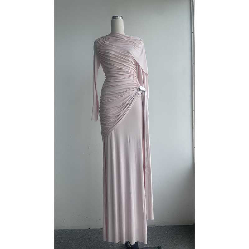 Shawl Ruched Draped Maxi Dress Long Sleeve Prom Dresses