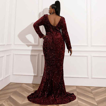 Women Plus Size Prom Dress Mermaid Gowns High Split Sequin Prom