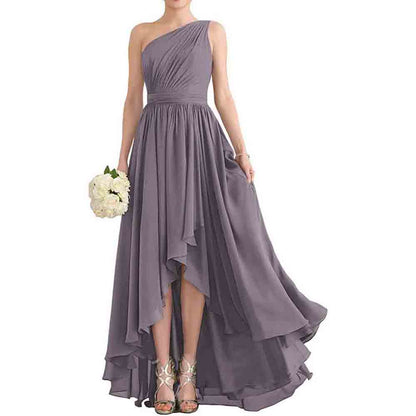 One Shoulder Bridesmaid Dresses High Low Chiffon Evening Formal Gown
