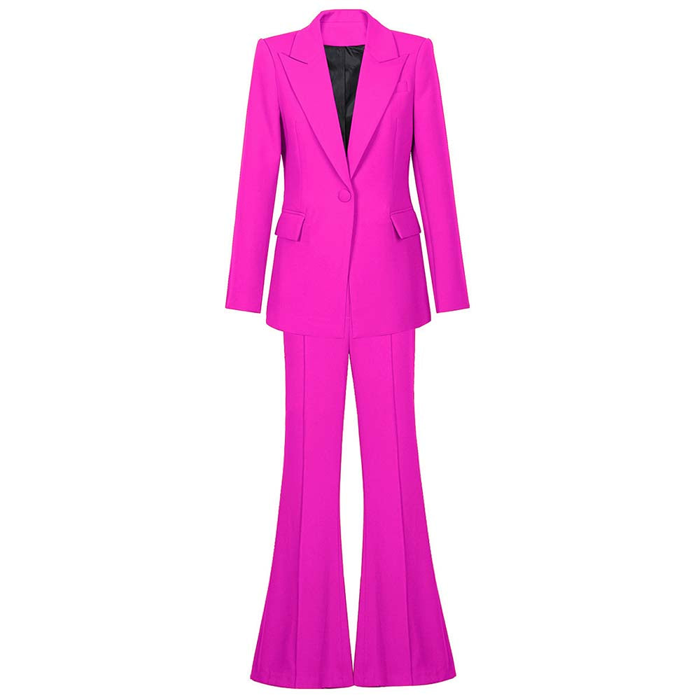 Women's One Button Blazer and Flare Pants Set – Chic Two Piece Fashion Suit