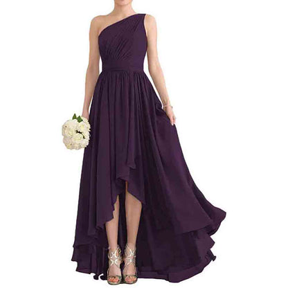 One Shoulder Bridesmaid Dresses High Low Chiffon Evening Formal Gown