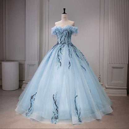 Strapless Ball Gown Rhinestone Off The Shoulder Formal Dresses