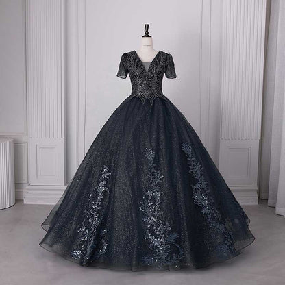 Quinceanera Dress Squin Appliques Short Sleeves Ball Gowns