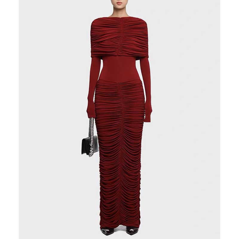 Ruch Draped Shoulder Maxi Dress Long Evening Dresses