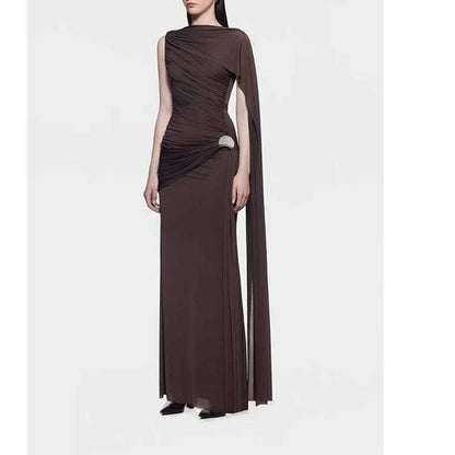 Shawl Ruched Draped Maxi Dress Long Evening Dress
