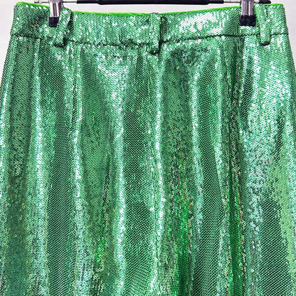 One Button Emerald Green Blazer Suit Sequins Formal Pantsuit